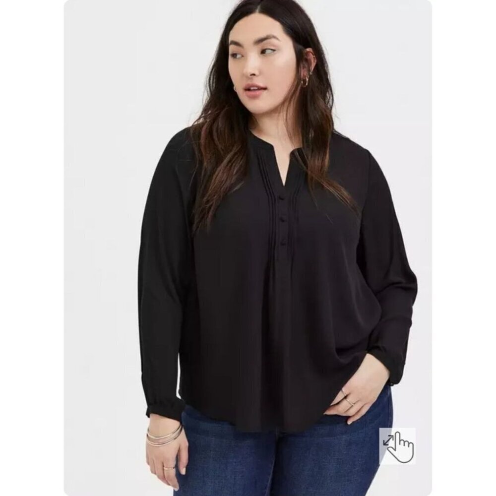 New Torrid Georgette Pintuck Button-Front Flowy Lightweight Blouse Black Size 6 - Picture 2 of 8